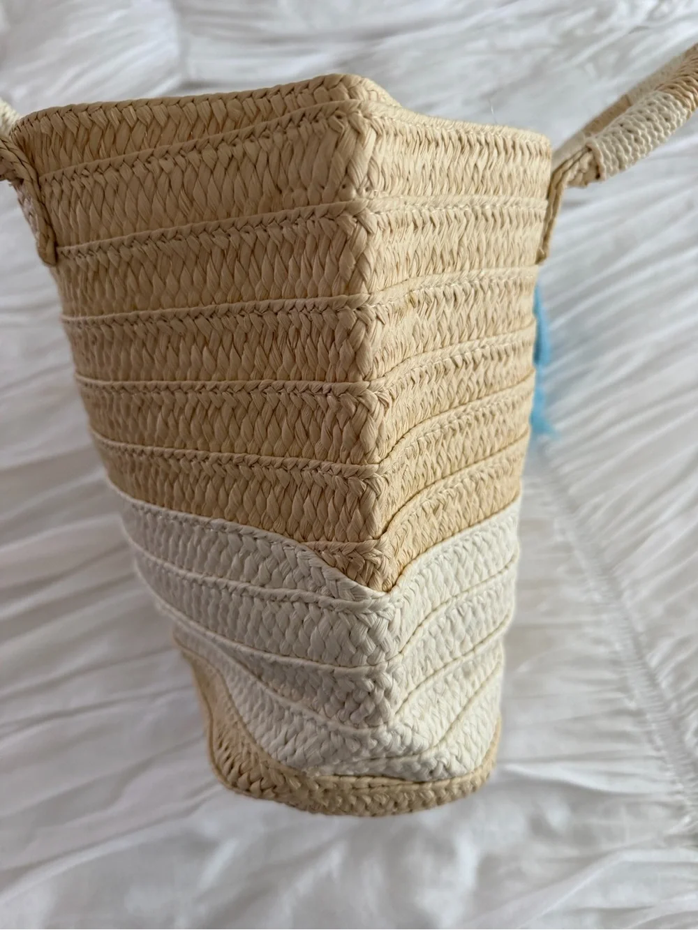 ALTRU Woven Straw Beach Tote Bag Tassel Shoulder Bag Natural Blue